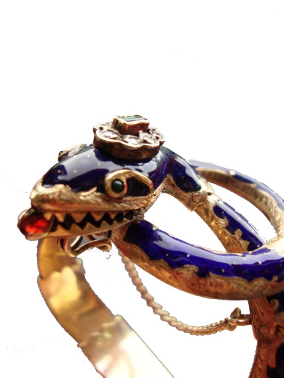 Georgian Enameled Garnet Emerald Diamond Gold Bracelet For Sale 1