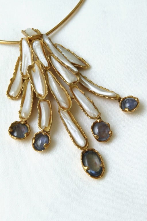 Freshwater Cultured Pearl Sapphire Gold Pendant Necklace