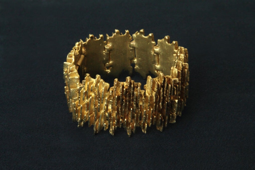 Organic and abstract in design. This VERY rare 18kt gold bracelet is by Ed Wiener, who made most of his jewelry in silver.  Precious, timeless and chic, substantial in weight!   His clients included Louise Nevelson, the sculptor, and Martha Graham,