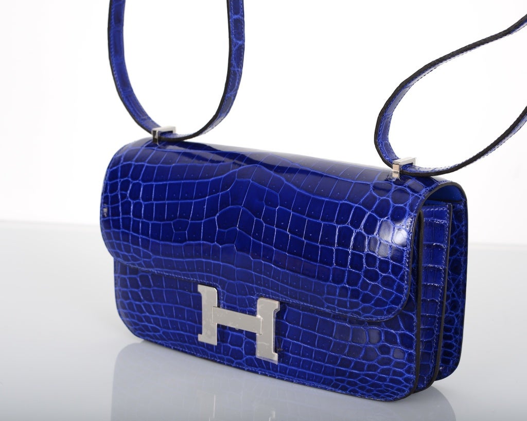 Women's Hermes Constance Elan Crocodile Blue Electric Pall Hardware Wow!