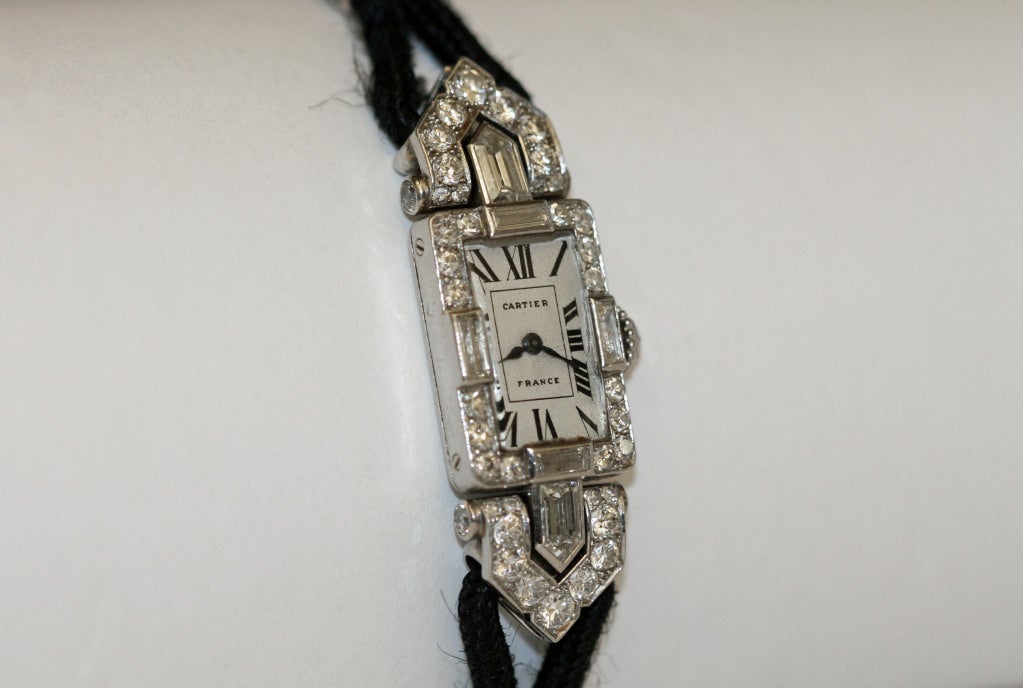 CARTIER Lady's Platinum Diamond Art Deco Wristwatch circa 1920s 1