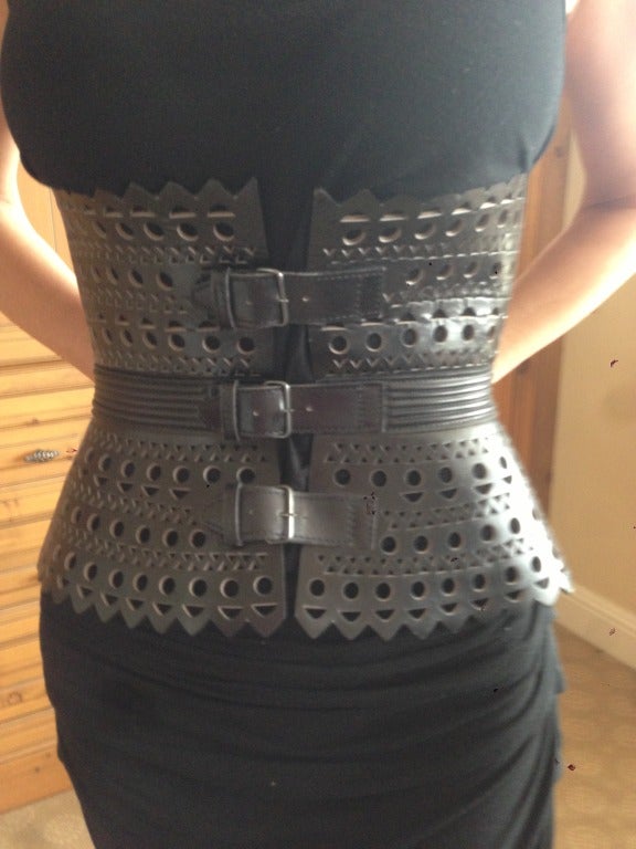 Alaia Rare Vintage Lazer Cut Leather Lace Corset In Excellent Condition In Cloverdale, CA