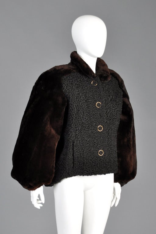 Givenchy Persian Lamb Coat with Sheared Beaver Sleeves In Excellent Condition In Yucca Valley, CA