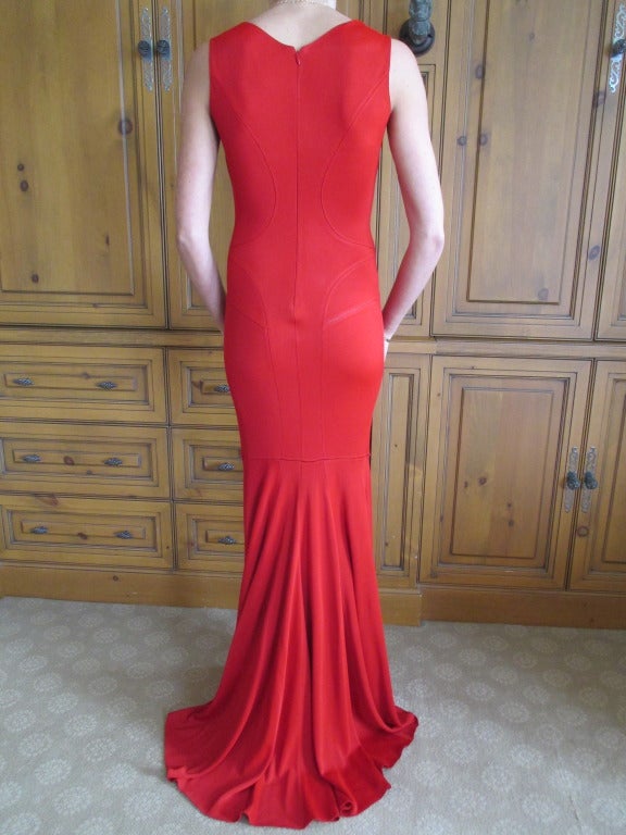 Alaia Vintage Cherry Red Tank Gown with Train In Excellent Condition In Cloverdale, CA