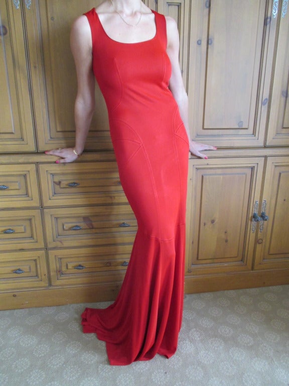 Alaia Vintage Cherry Red Tank Gown with Train 3