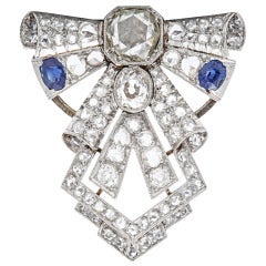 Art Deco Sapphire Diamond White Gold Brooch