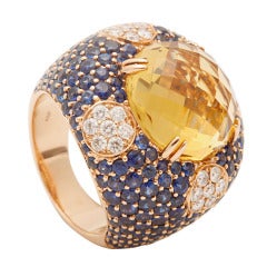 A Citrine Sapphire Diamond Rose Gold Dress Ring by Arthur Scholl