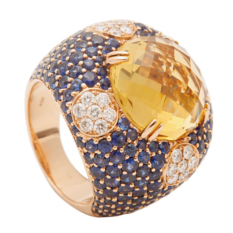 A Citrine Sapphire Diamond Rose Gold Dress Ring by Arthur Scholl For Sale