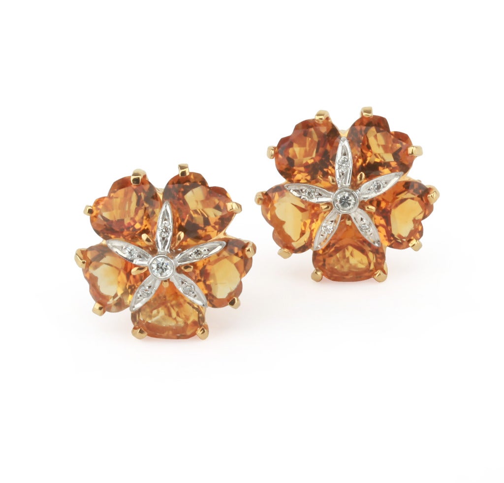 Contemporary Citrine Diamond Yellow Gold Sand Dollar Earrings For Sale