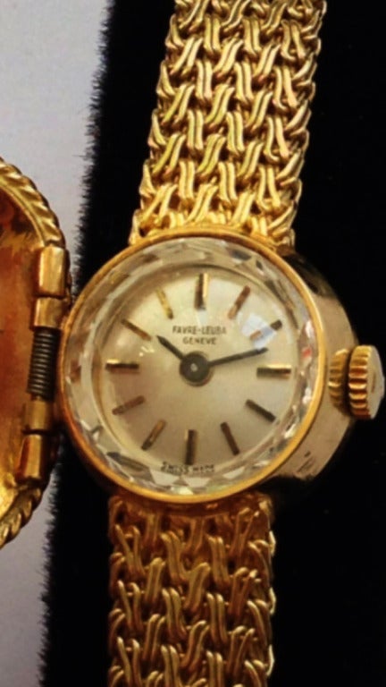 Favre-Leuba Lady's Yellow Gold Diamond and Emerald Bracelet Watch circa 1960s In Excellent Condition In Phoenix, AZ