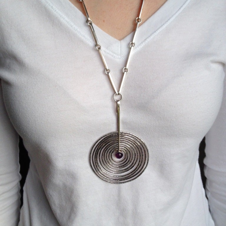 Georg Jensen Concentric Circle Pendant with Amethyst by Bent Gabrielsen No.143 1