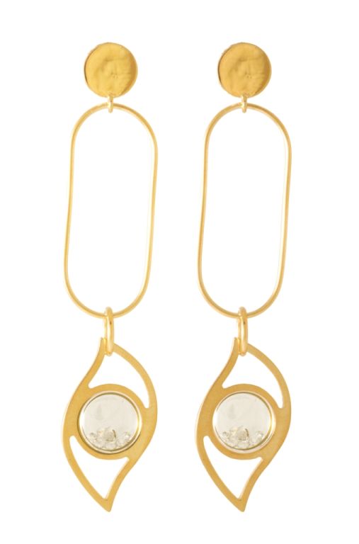 Floating eye  earrings with semi precious stones gold plated