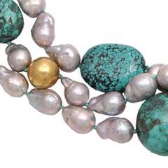 Grey Pearl & Turquoise Necklace For Sale 4