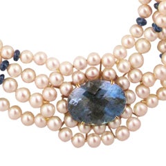 Pearl & London Blue Topaz Necklace For Sale 2