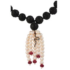 Pearls, Rubies & Diamond Necklace - "Snake Charmer"