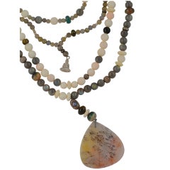 Coral & Tourmaline Beads with Dendrite Quartz - "Hippie Chic IV"