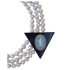 Cameo on Blue Tiger Eye on Chalcedony Beads - "Master Class"