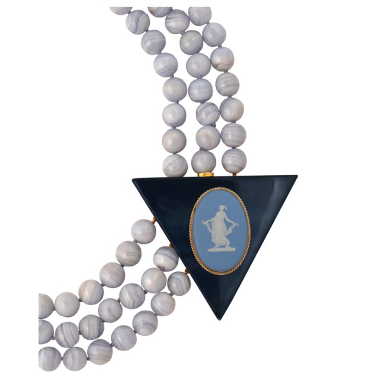 Cameo on Blue Tiger Eye on Chalcedony Beads - "Master Class" For Sale