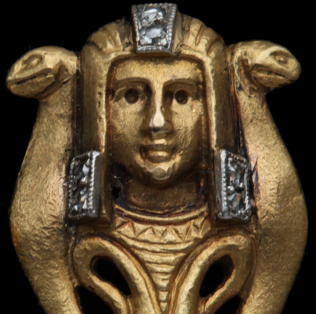 EGYPTIAN REVIVAL Art Deco Gold Diamond Cufflinks 2