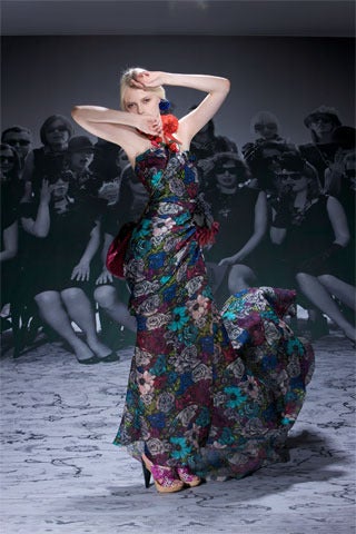 Black Lanvin Floral print long bustier dress