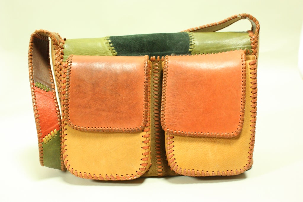 Brown 1970's Char Patchwork Leather Handbag