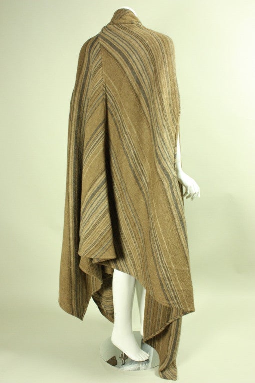 Brown Issey Miyake Striped Wool Cape, Early 1980s  For Sale