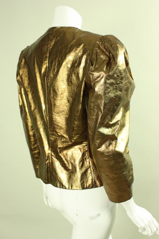 Brown Bill Blass Metallic Leather Jacket, 1980s  For Sale