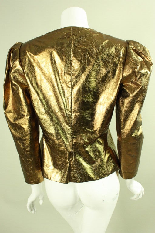 Bill Blass Metallic Leather Jacket, 1980s  In Excellent Condition For Sale In Los Angeles, CA