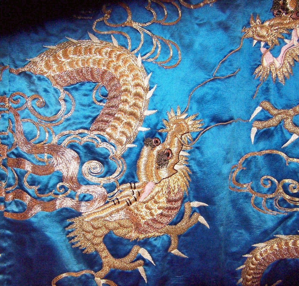 Early 20th Century Deep Turquoise Japanese Formal Kimono with Dragons For Sale 2