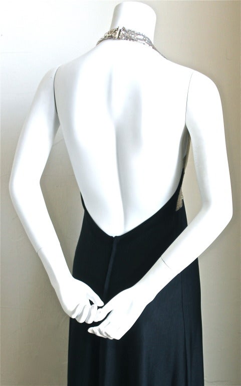 Black 1970's LORIS AZZARO silver chainmail and jersey dress