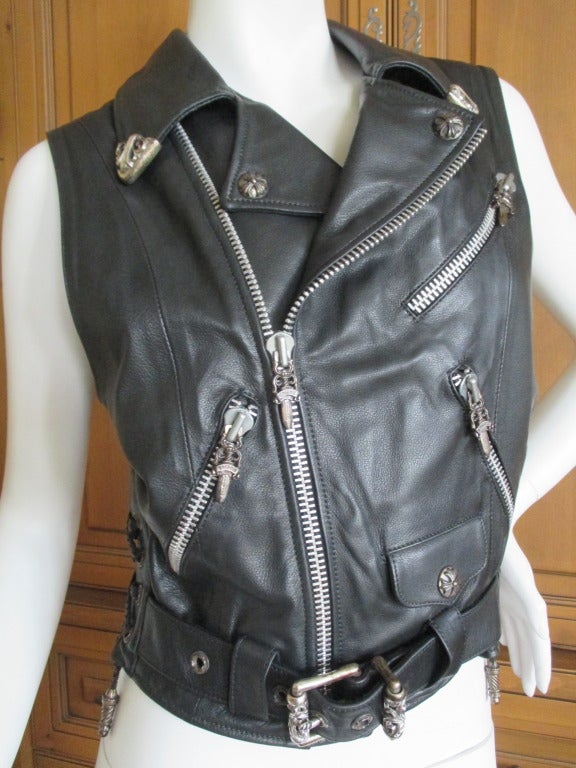 Chrome Hearts Vintage Leather Moto Vest 
Size SMALL

 Bust 34