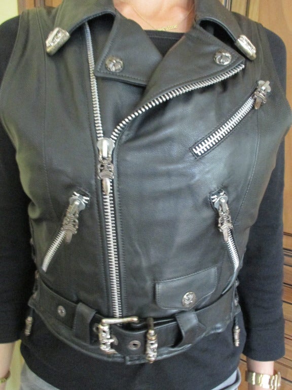 Chrome Hearts Vintage Leather Moto Vest Fluer de Lis Back In Excellent Condition In Cloverdale, CA