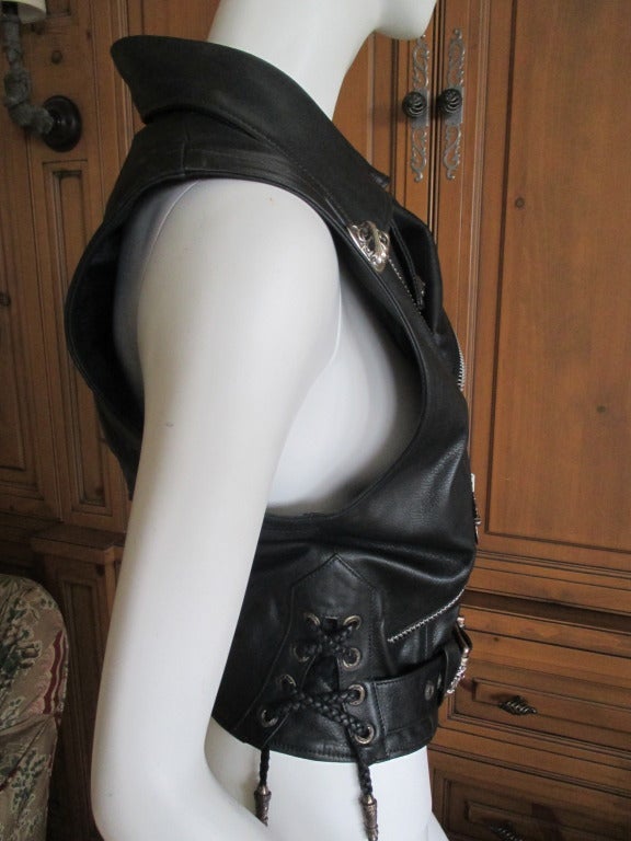 Women's Chrome Hearts Vintage Leather Moto Vest Fluer de Lis Back
