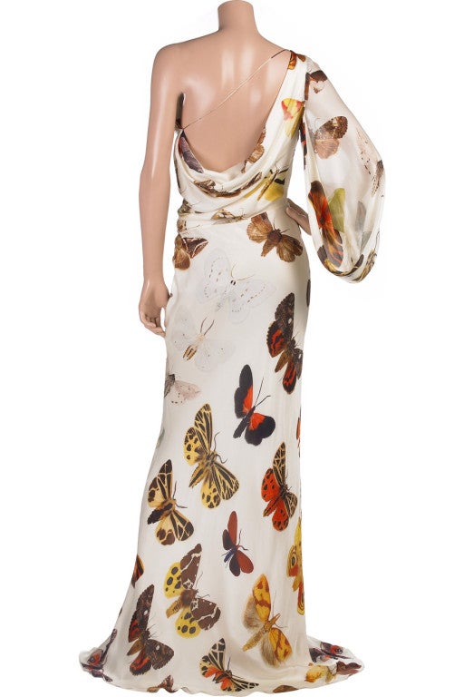 2005 Alexander McQueen One Shoulder Butterfly Print Gown In Excellent Condition In Montgomery, TX