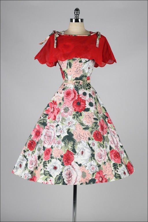 Vintage 1950's Rhinestone Floral Dress and Caplet 6