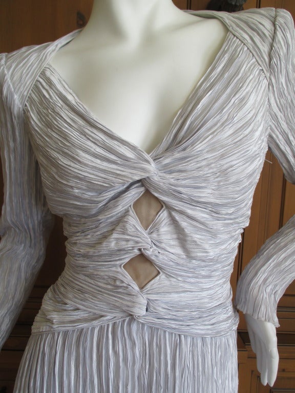 Mary McFadden Couture 197o's Silver Pleated Dress In Excellent Condition In Cloverdale, CA