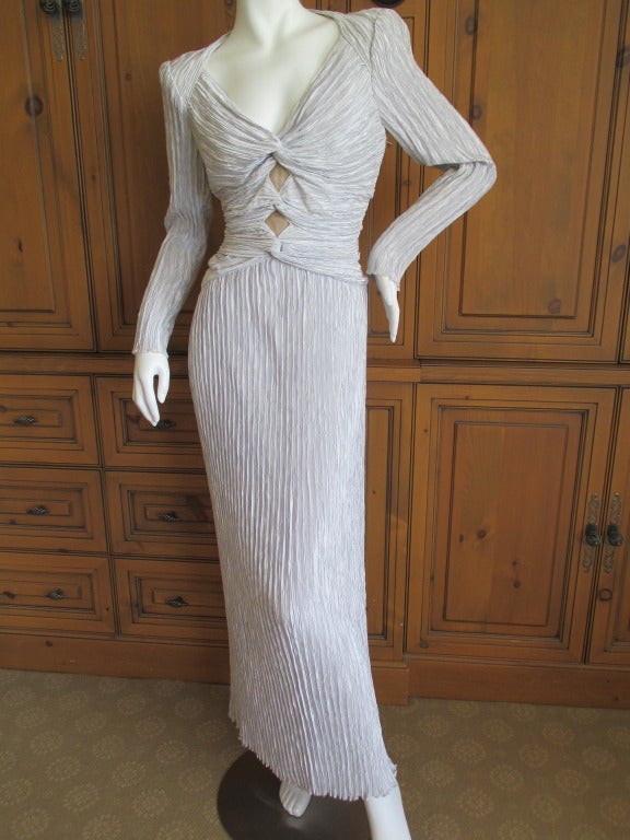 Women's Mary McFadden Couture 197o's Silver Pleated Dress