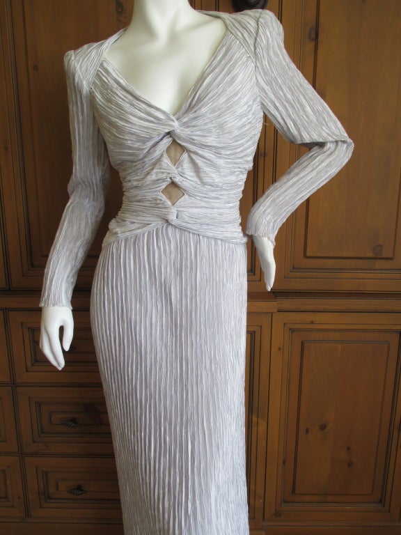 Mary McFadden Couture 197o's Silver Pleated Dress 1
