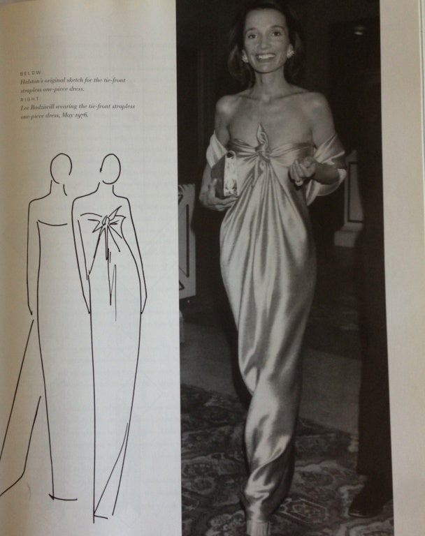 1976 HALSTON cocoa jersey spiral cut strapless gown 1