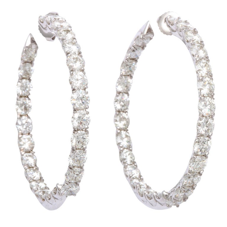 Powerful Diamond Hoop Earrings, 14.63 CTS For Sale
