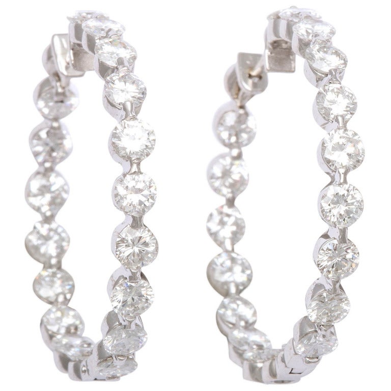 Super Fine Diamond Hoop Earrings, 5.35 Carats For Sale