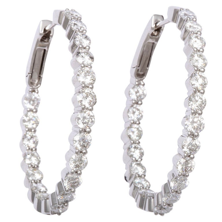 Oval Diamond Hoop Earrings, 5.23 CTS For Sale