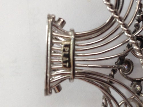 1950s Retro Diamond Platinum Flower Basket Pin Brooch