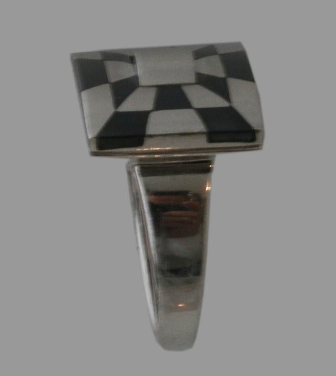 Women's ALESSANDRO  MENDINI for TANNLER Platinum & Onyx  Ring For Sale