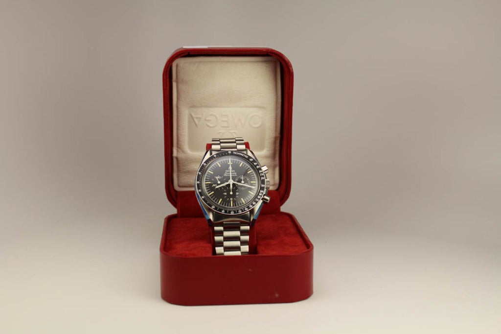 Omega Stainless Steel Speedmaster Chronograph Wristwatch with Original Box and Tags circa 1970s