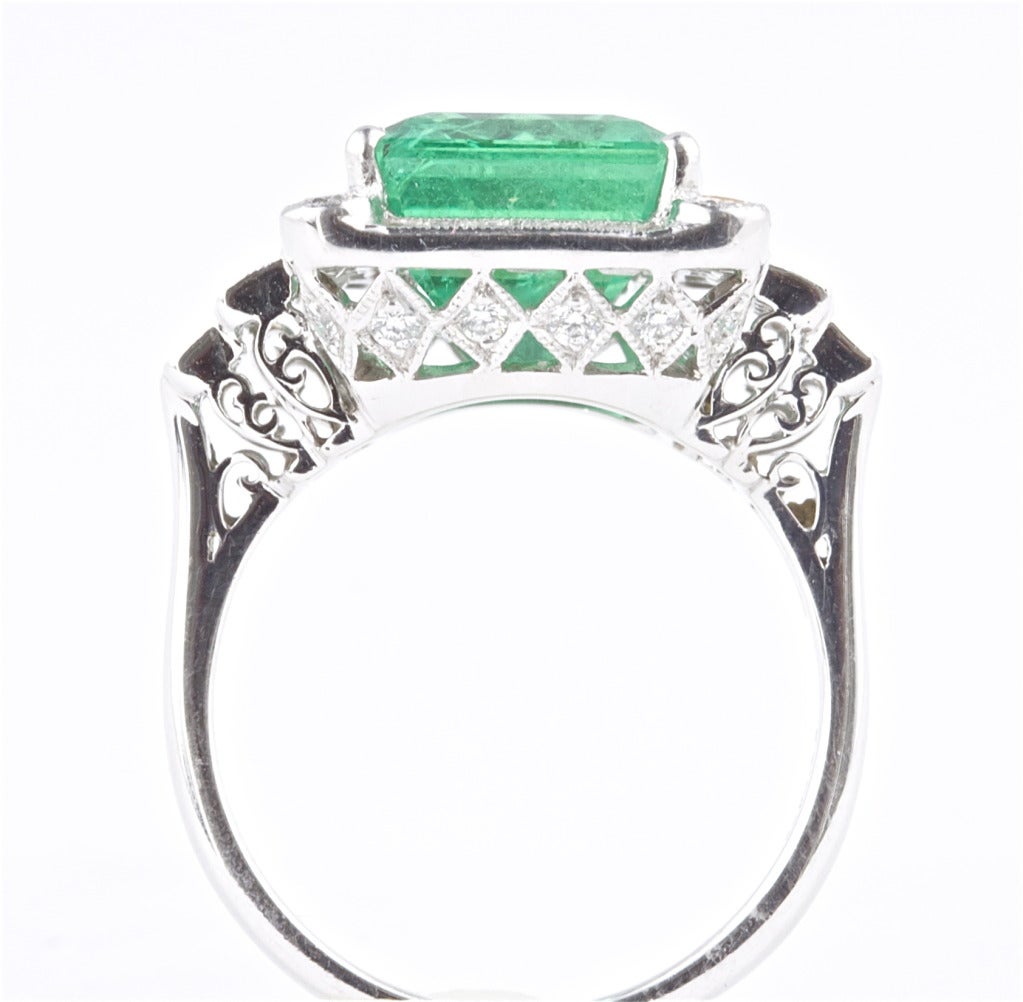 5.28 Carat Colombian Emerald Diamond Platinum Ring 1