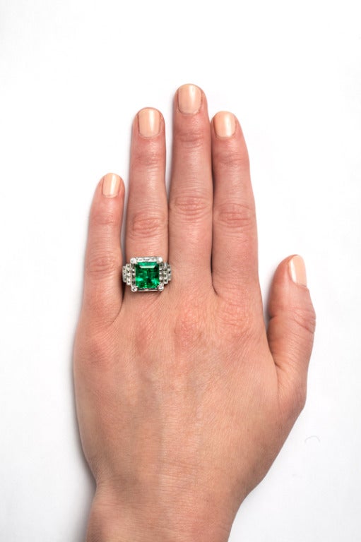 5.28 Carat Colombian Emerald Diamond Platinum Ring 4