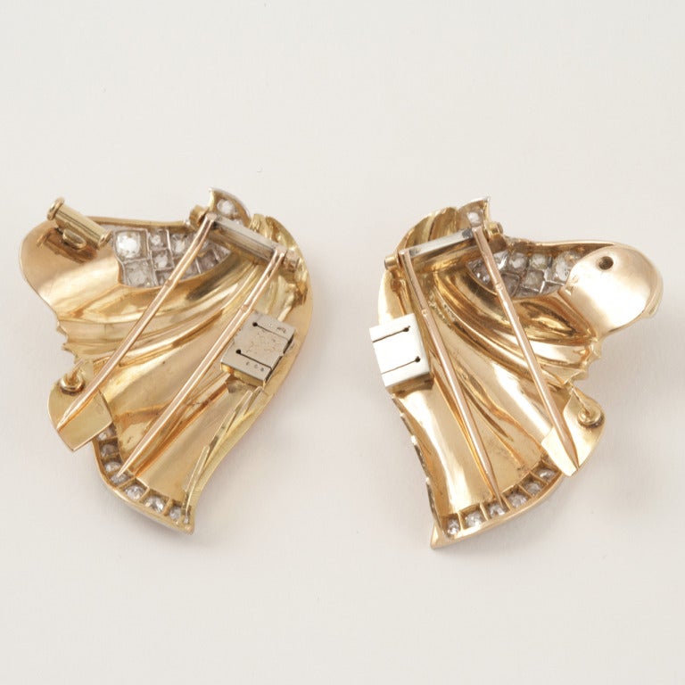 French Retro Diamond and Gold Double Clip/Brooch 2
