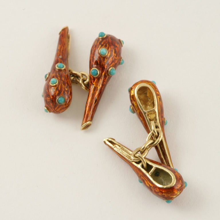 Tiffany & Co. 1970s Jean Schlumberger Enamel Turquoise and Gold Cufflinks In Excellent Condition In New York, NY