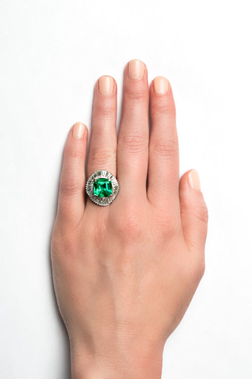 6.11 Carats Colombian Emerald Diamond Ring 1